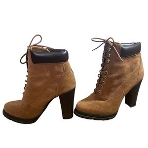 BCBGeneration suede lace up construction style work boot heel